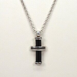 Modern Sterling Silver and Silicone Cross and Chain
